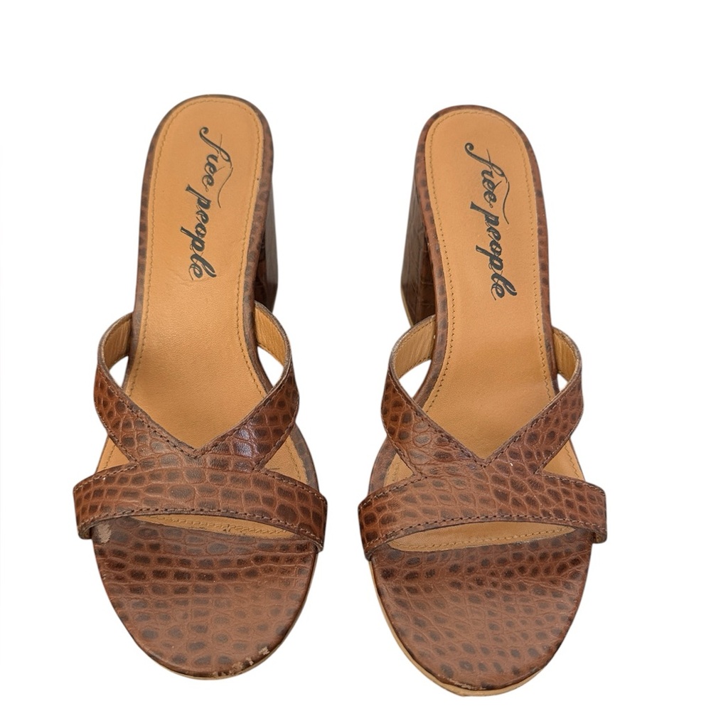 Free People Brown Croc-Embossed Leather Slide Mules